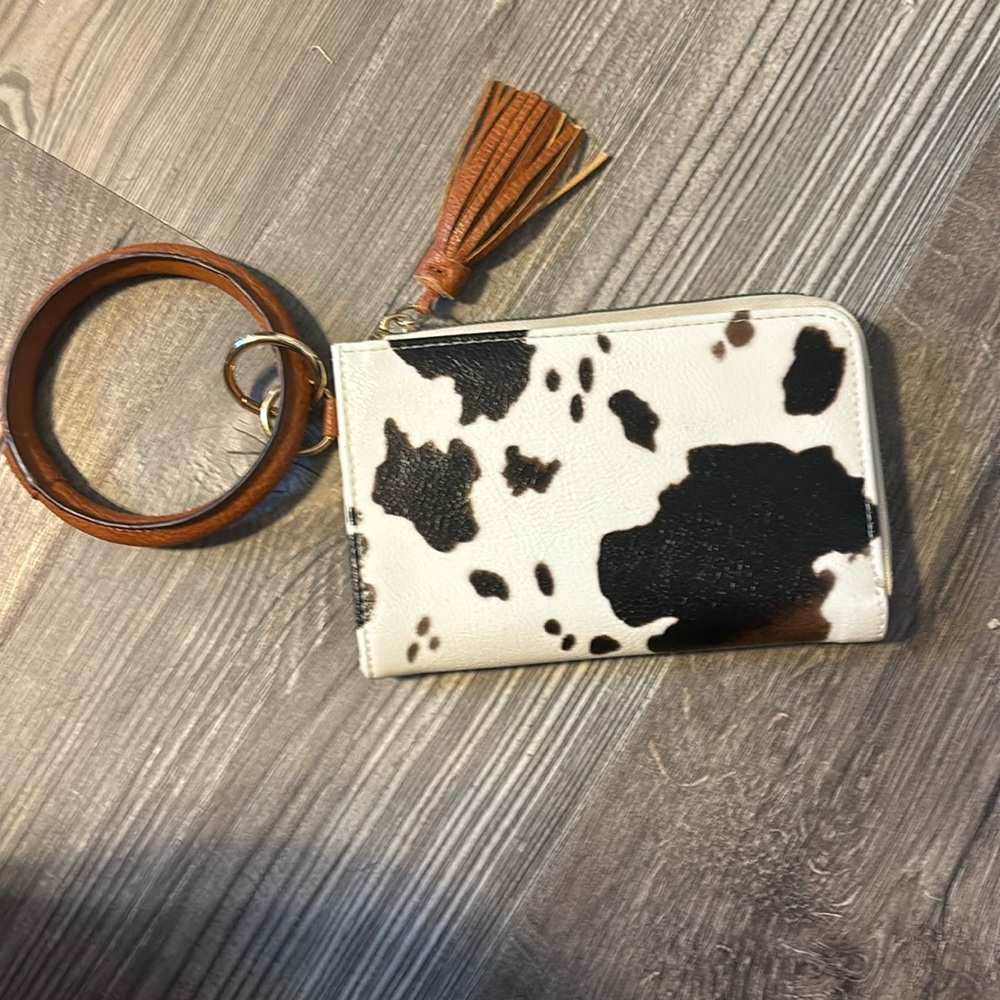 Women cow print wristlet